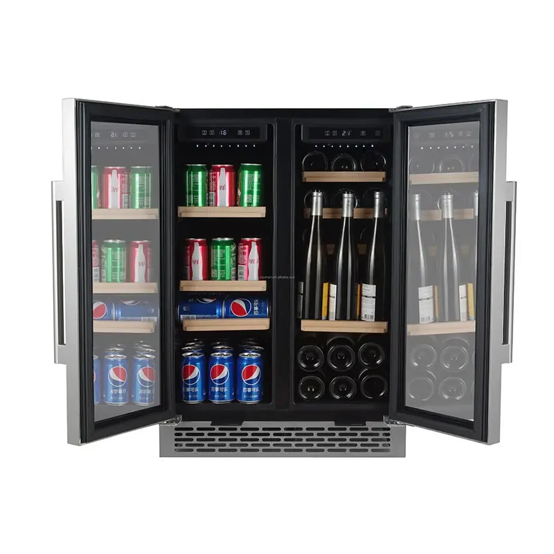 Compact  Stainless steel door frame, facing glass door built-in beverage refrigerator