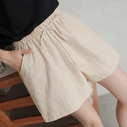 New Women Summer Cotton Linen Casual Shorts Drawstring Gym Shorts High Waist Short Pants Leisure Korean Minimalist Female Shorts