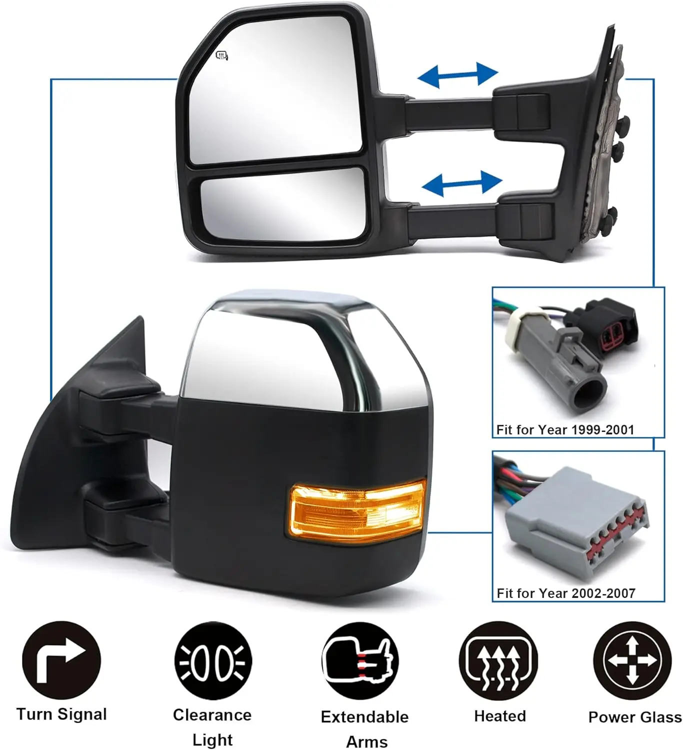 [Upgrade style] Towing Mirrors fit for 1999 2000 2001 2002 2003 2004 2005 2006 2007 Ford F250 F350 F450 F-550 Super Duty Pickup