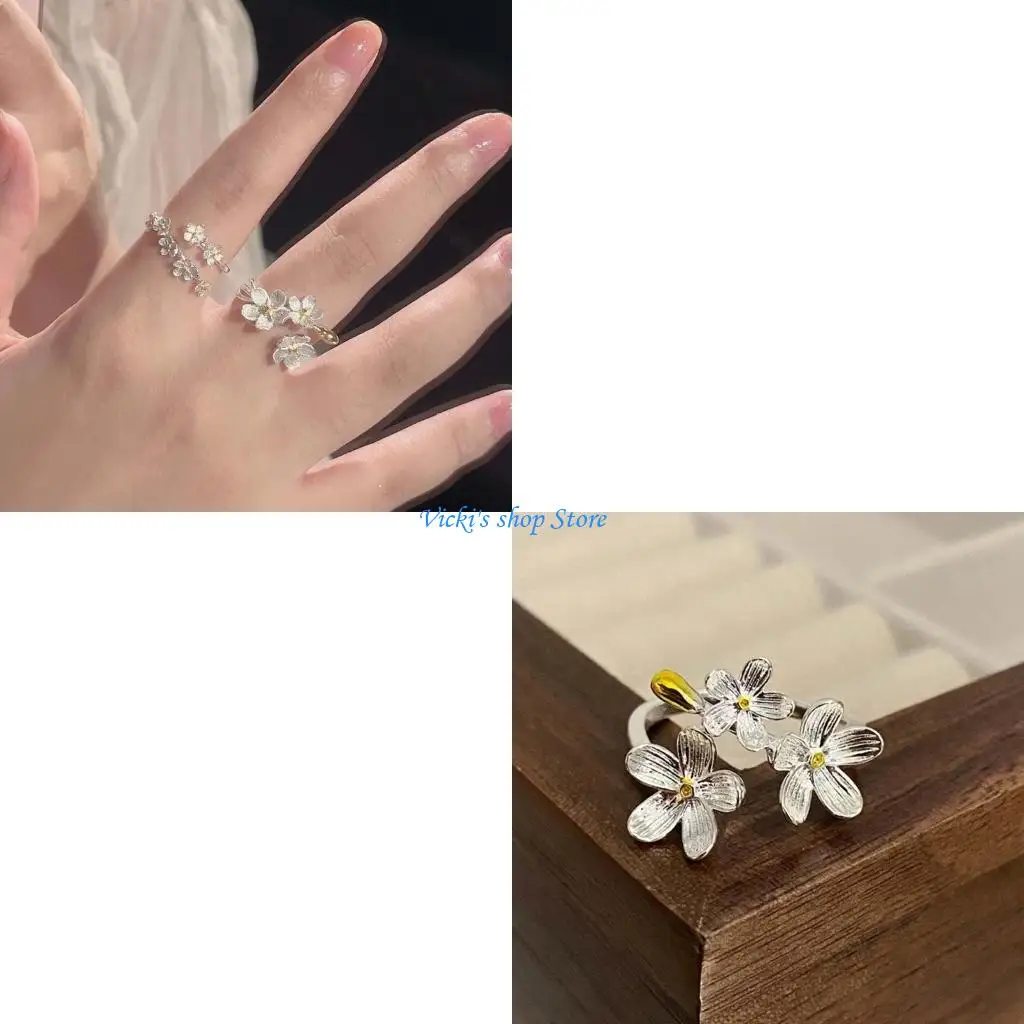 Blossoms Shapes Rings Vintage White Flowers Expandable Rings Adjustable Open Rings Jewelry for Gifts Giving