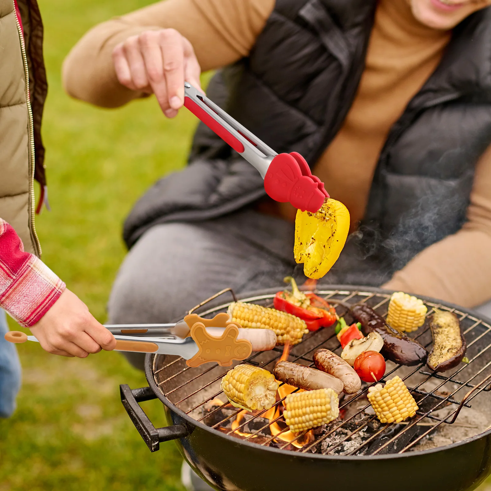 

3Pcs Portable Grill Tongs Stainless Steel Heat-Resistant Non-Slip for Outdoor Cooking Camping Kitchen Serving Tool