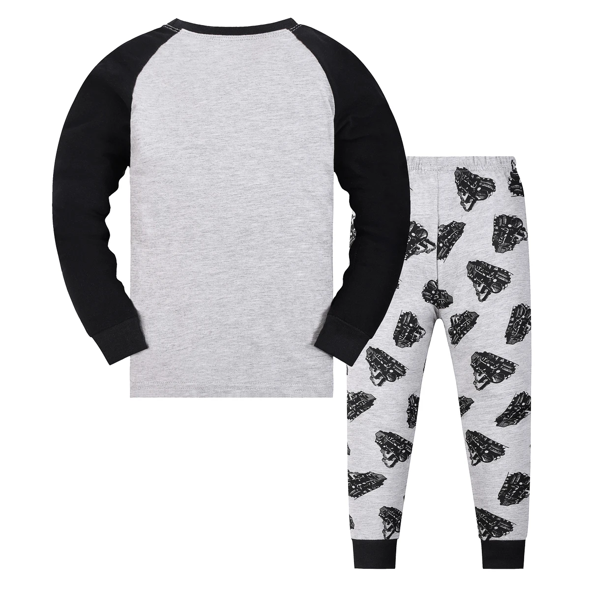 1615 Flame Retardant Kids Vintage Train Pajamas for Boys, Steam Train Print Long Sleeve Loungewear Set