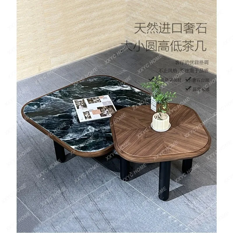 XXMedieval style combination imported walnut leather creative light luxury coffee table