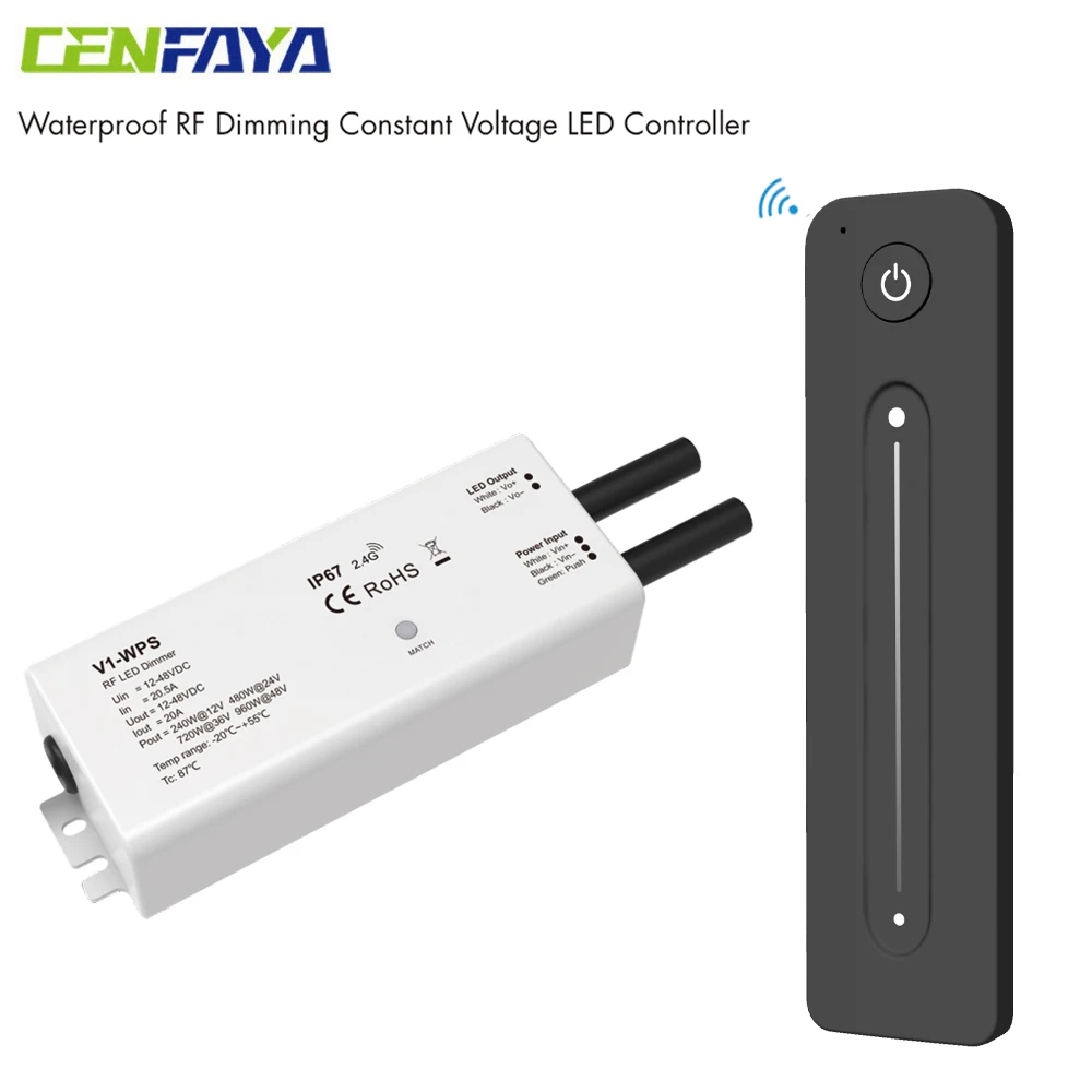 CENFAYA Waterproof RF Dimming LED Controller IP67 Single Color Dimmer DC 24V 36V 48V Suitable For Outdoor and Damp Environment