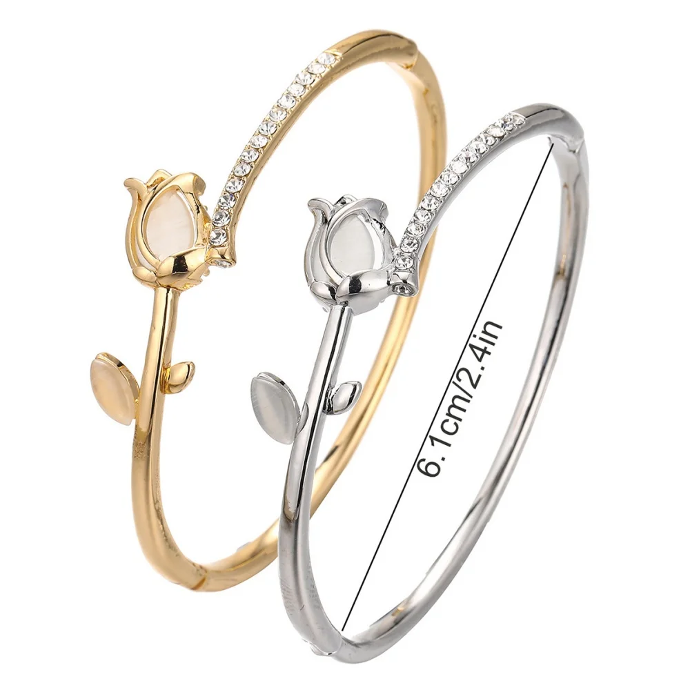 1pc Copper Bracelet With Rose shape Zircon Pendant Double Heart OT Buckle Couple Bracelet Unisex Party Jewelry Gift