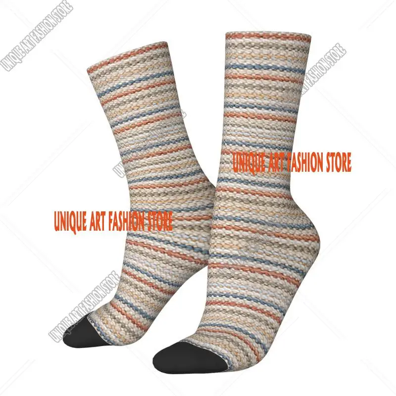 Vintage Bohemian Geometric Stripes Socks for Men Women Stretch Summer Autumn Winter Luxury Fabric Texture Crew Socks