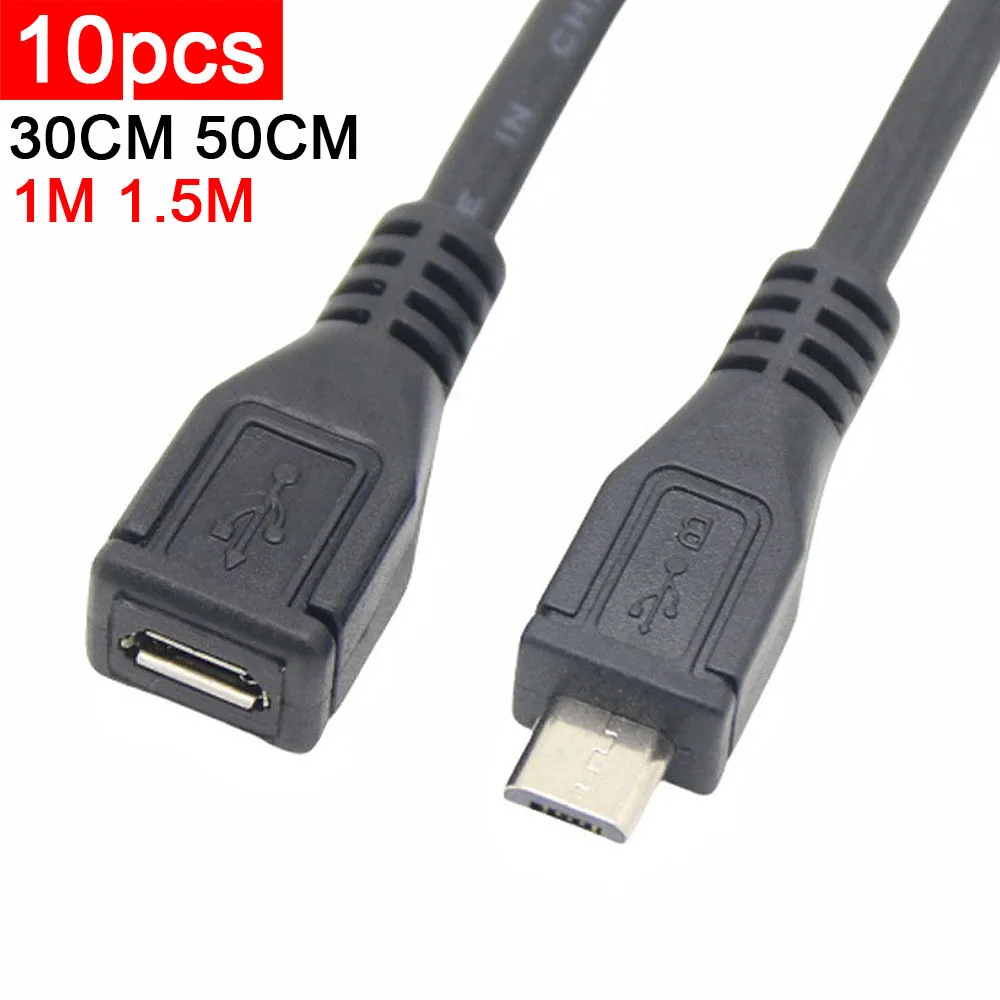 

10pcs 5-Core All Copper V8 Mobile Micro USB Female to Male Data Sync Extension Cable Cord for samsung Android Tablet 0.3m 1m 2m