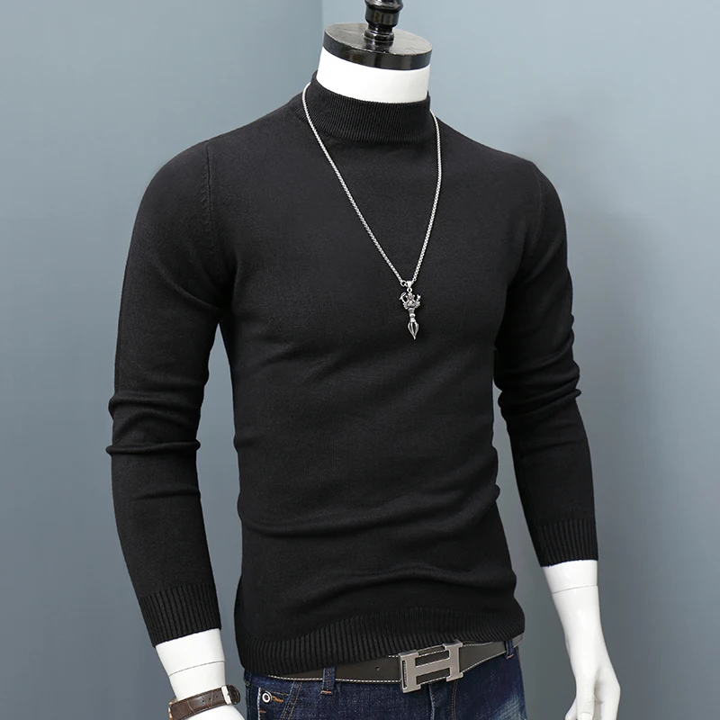 

Men's Mid-High Collar Knitted Sweater Pure Color Pullover Elastic Warm Inner Wear Casual Sle Long Sve Breathable Autumn ...