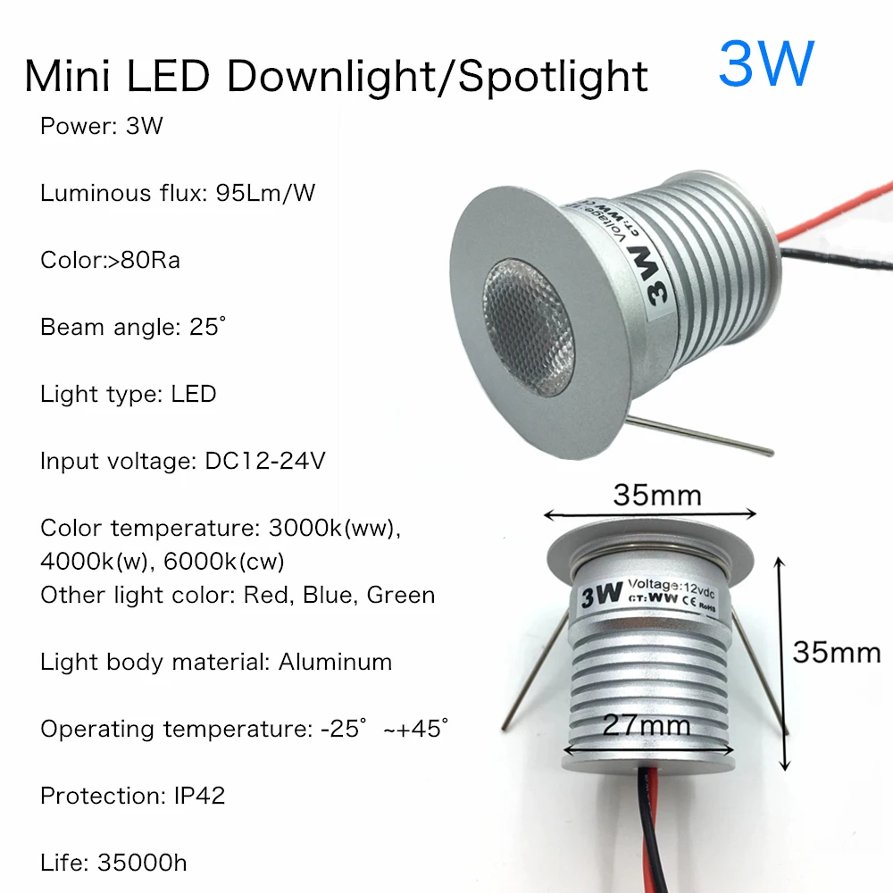 Indoor LED Mini Downlight 3W 1W Dimmable Recessed Down Light DC12V Aluminium Ceiling spot Lamp Under Bedroom Cabinet Spotlight