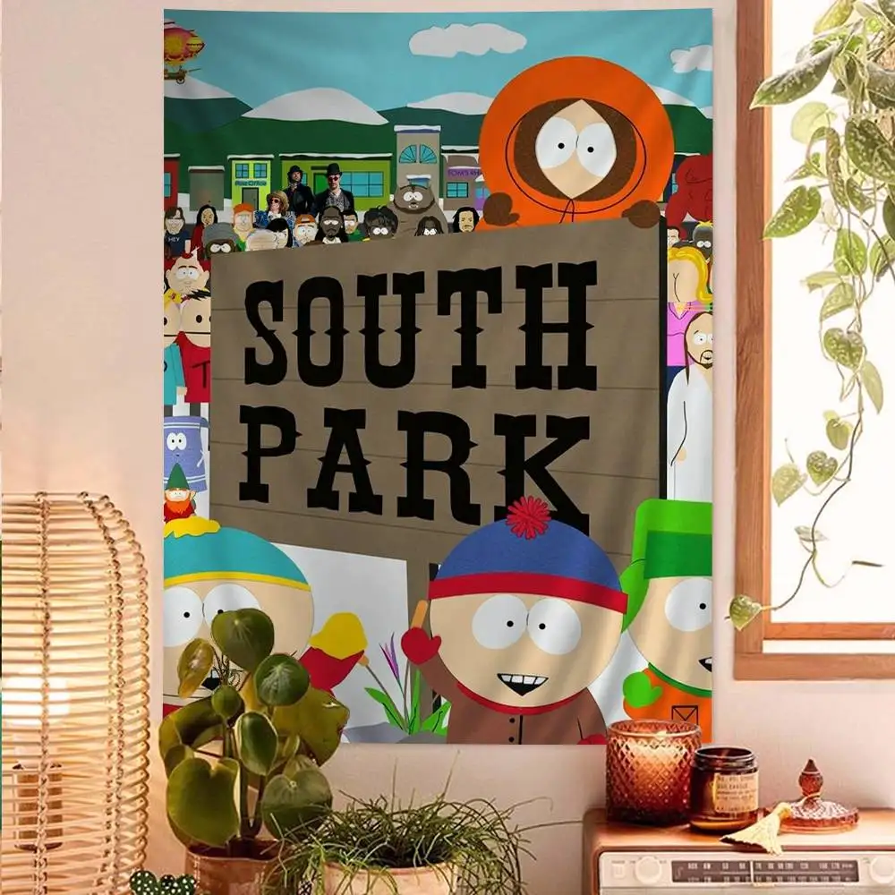 S-South Animation Cartoon Park Hippie Wandbehang Wandteppiche Bohemian Wandteppiche Mandala INS Wohndekor