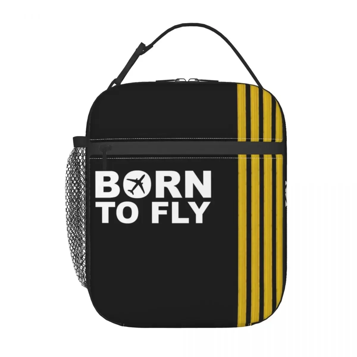 Born To Fly Captain Stripes Flight Pilot Lunch Boxes Multifunction Aviation Airplane Cooler Thermal Food Insulated Lunch Bag