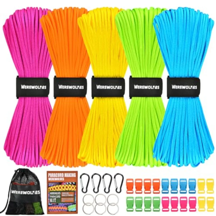 

550 Paracord Kits 100Feet Each Color - 5 Colors Parachute Cord Combo 7 Strand Type III Parachute Cord 4mm for Crafting, Dog Col