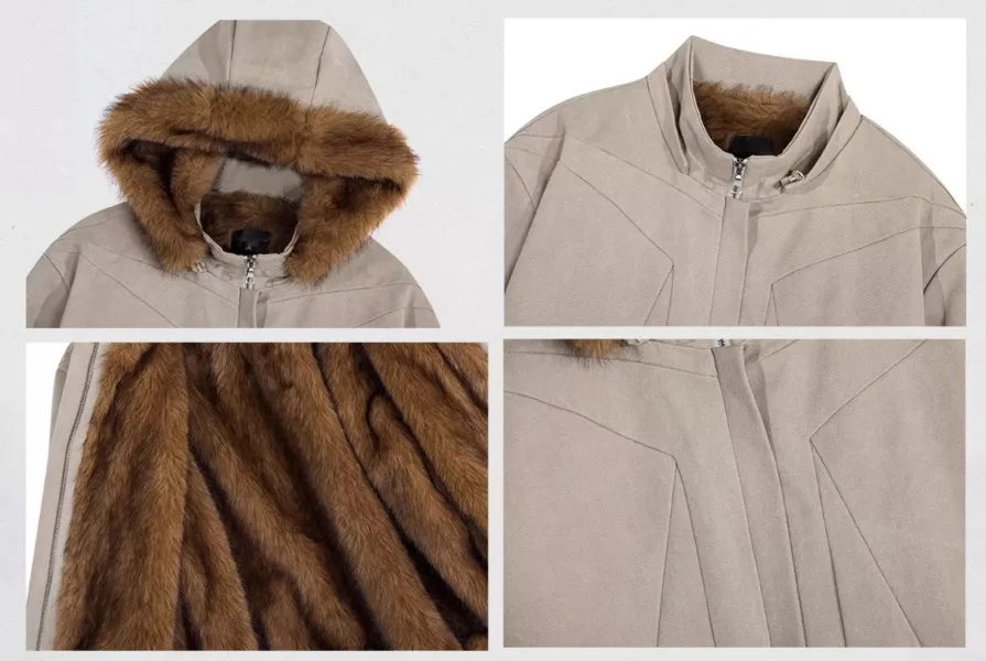 LUZHEN 2025 الشتاء موضة انفصال الفراء مقنعين سميكة الدافئة معطف مبطّن الرجال وسيم الصوف بطانة سترة عادية JY5127