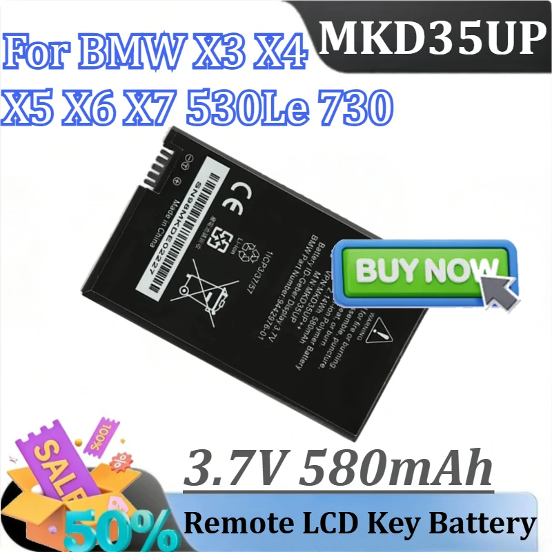 MKD35UP 3.7V 580mAh For BMW X3 X4 X5 X6 X7 530Le 730 740 745 760LI 9442976-01 1ICP3/37/57 D-80788 6814351 Remote LCD Key Battery