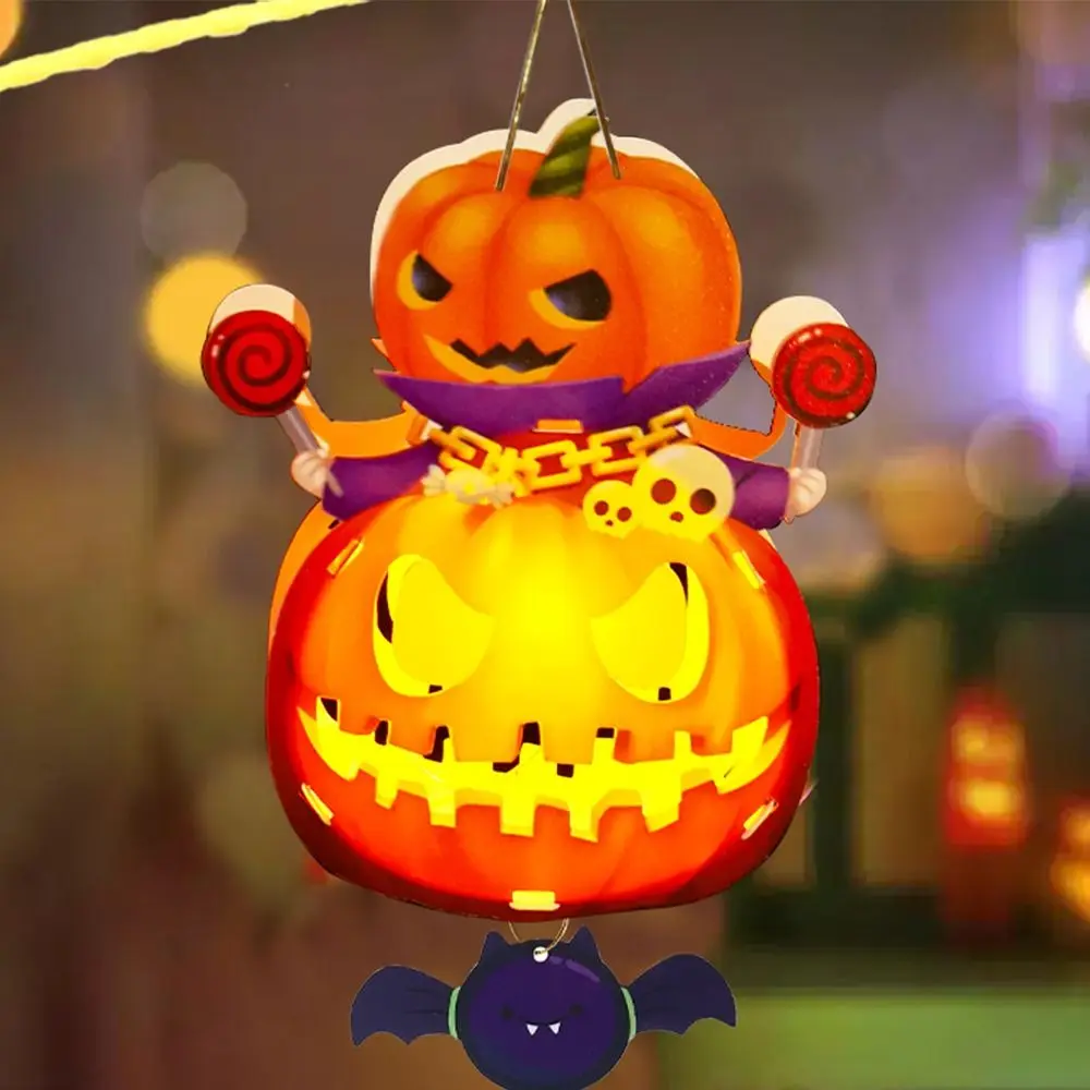 Handmade Halloween Pumpkin Lantern, DIY materiais com luz LED, brilhante e luminoso, Feliz Dia das Bruxas