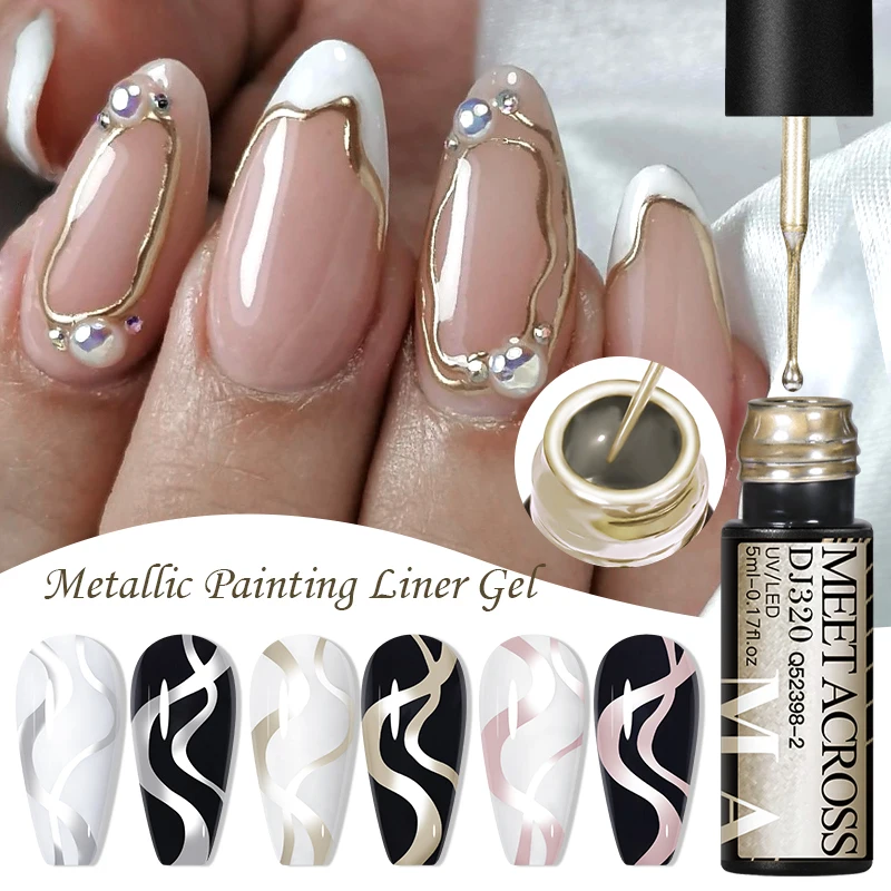 

MEET ACROSS 5ml Metallic Liner Gel Nail Polish Mirror Effect Painting Drawing Liner UV Gel Nail Supplies For Nail Art Vernis DIY