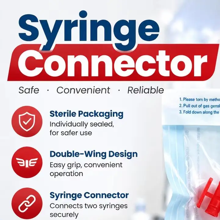Red Double-Wing Syringe Connector Transparent Medical Connector Easy Grip Dual-End Connection