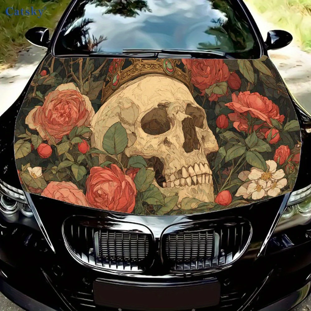 

Gorgeous skull and flowers print,car hood stickers,PVC waterproof Self adhesive car hood sticker,car hood decoration protection