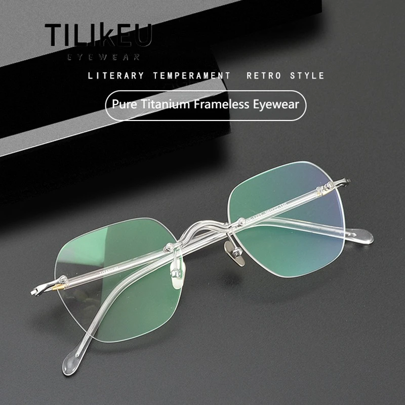 

Japanese Pure Titanium Ultralight Rimless Glasses Spectacle Men and Women Square Frameless Optical Prescription Eyeglasses Frame