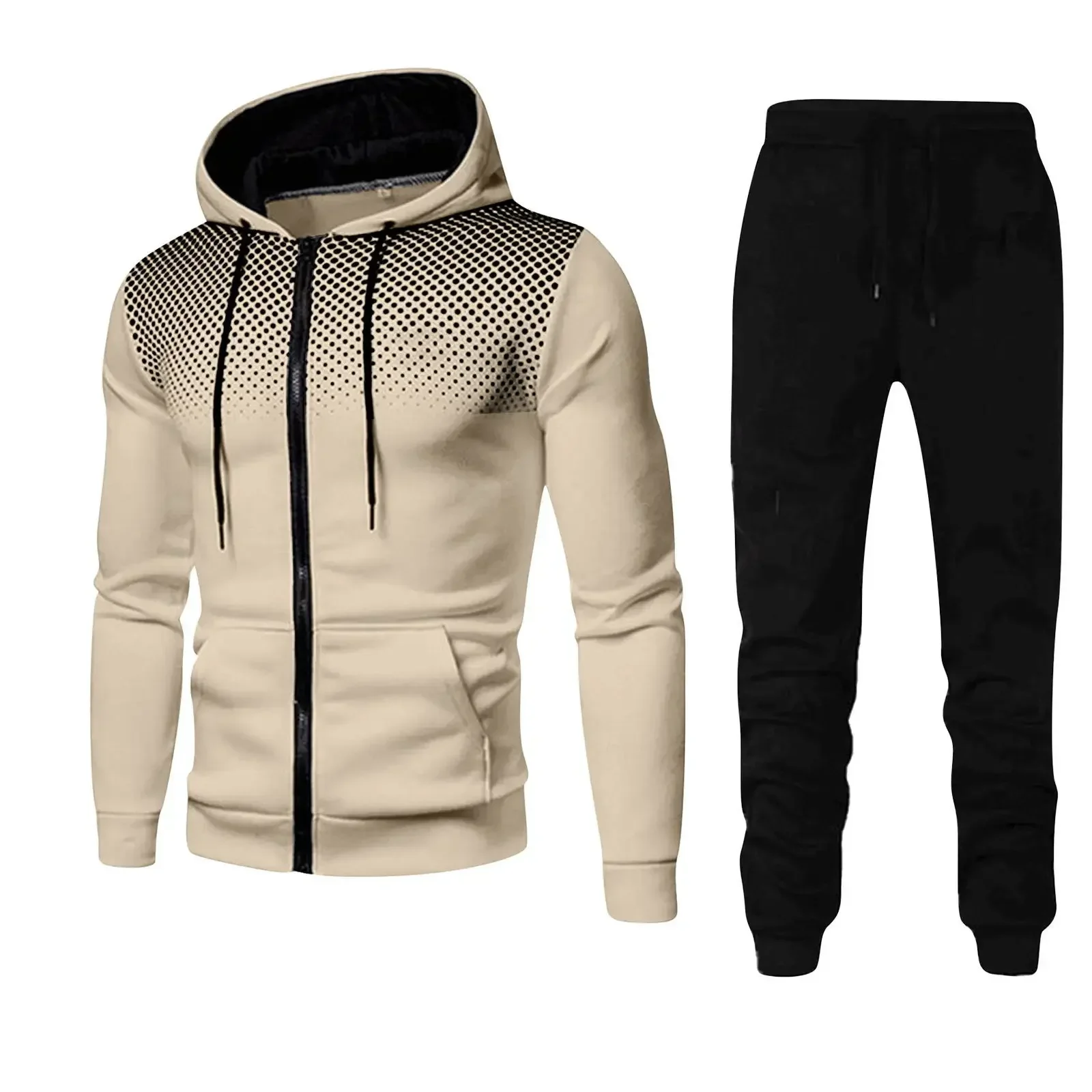 New Casual Men's Sports Suit Fashion Hooded Splicing Zipper Jacket + Pants Set Men's Hooded Sweater Set 2022