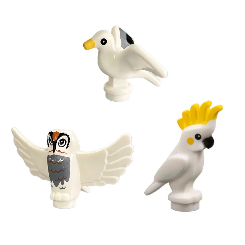 MOC 시티 동물 블록 모델 농장 장면 액세서리 염소 늑대 돼지 올빼미 플라밍고 앵무새 동물원 어린이 블록 장난감 T04