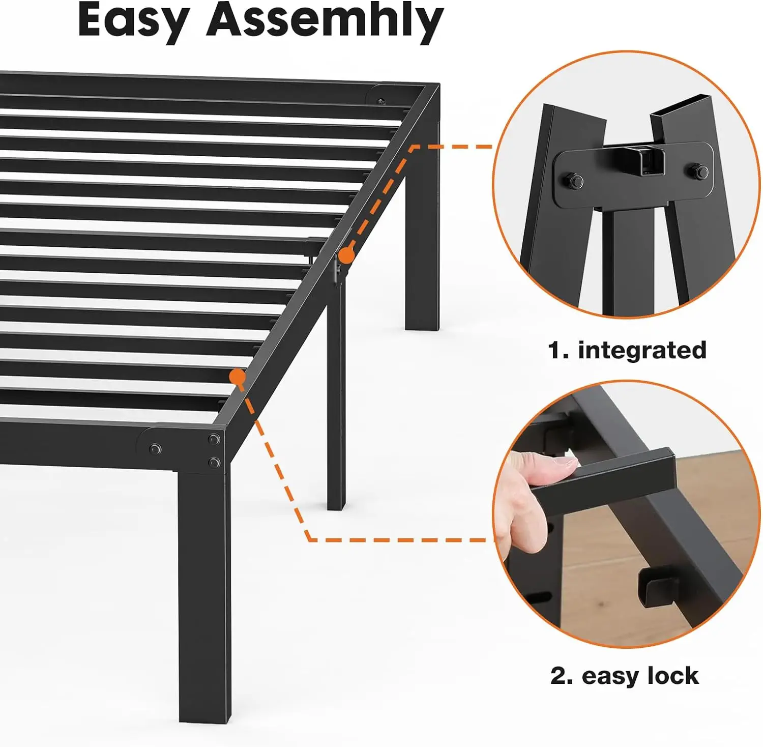 Cadres de lit Queen Size avec espace de rangement, cadre de chambre à coucher, plateforme en métal rapide, pas besoin de ressort box, 14 ans de haut