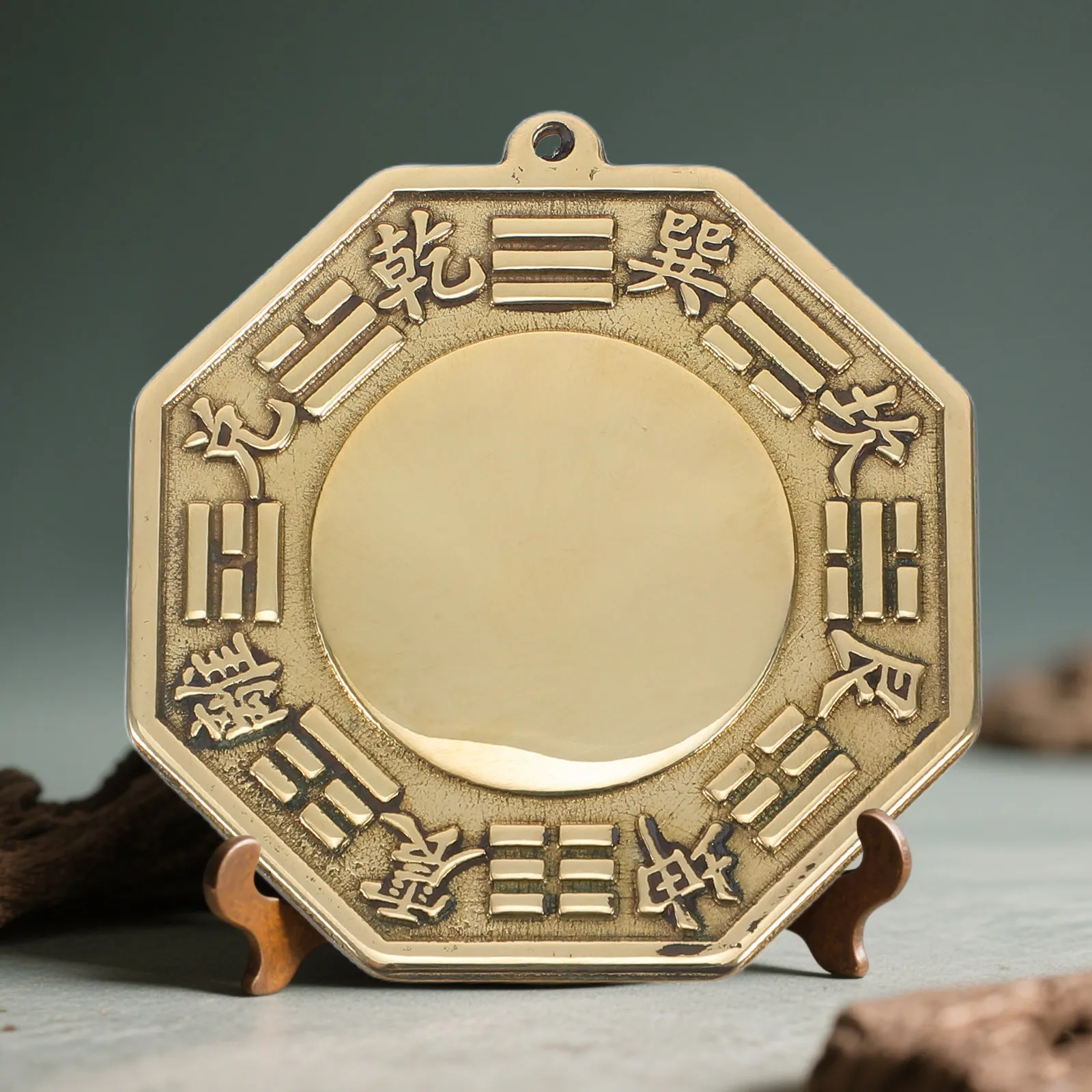 Brass Convex Bagua Feng Shui Mirror Traditional Chinese Wall Hanging Decorative Lucky Mirror for Living Room Traditional Concave