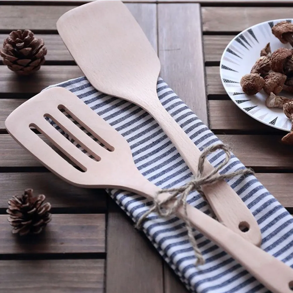 Eco-Friendly Beech Wood Non-Stick Spatula Heat Resistant Cooking Turner Smooth Handle Wooden Kitchen Shovel Supplies