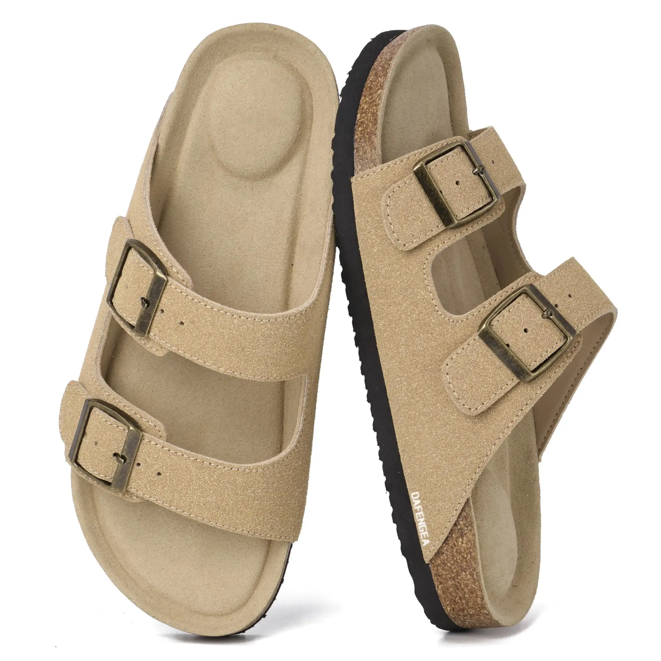 Women's Casual Slide Sandals With Cork Footbed Double Adjustable Buckle For Summer Everyday Wear