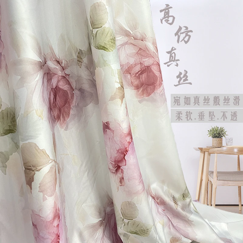 

High Imitation Silk Fabric, Plain and Elegant Peony Printing Satin 19 Mmi Elastic Imitation Mulberry Silk Dress