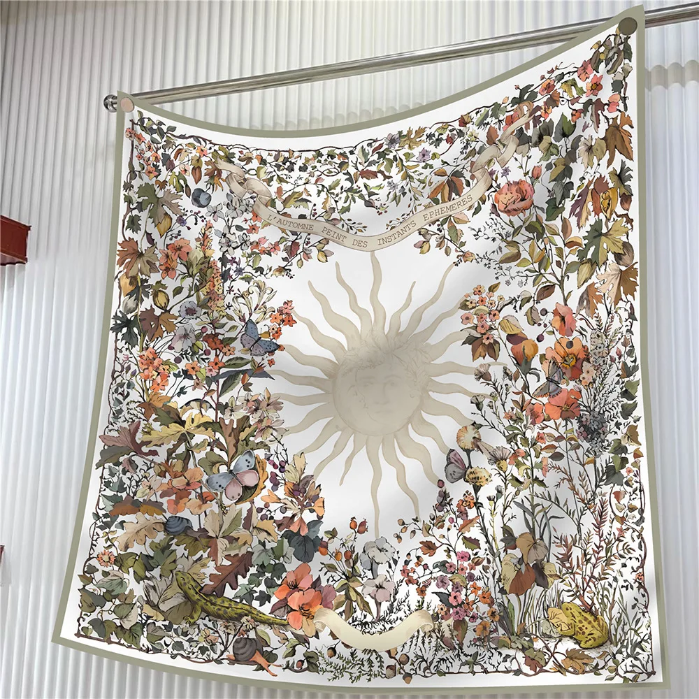 90 cm Marke Platz Schal Frauen Fashion Floral Twill Seide Schal Schal Hijab Luxus Bandana Foulard Halstuch Kopf Schal Für dame – Detail 5