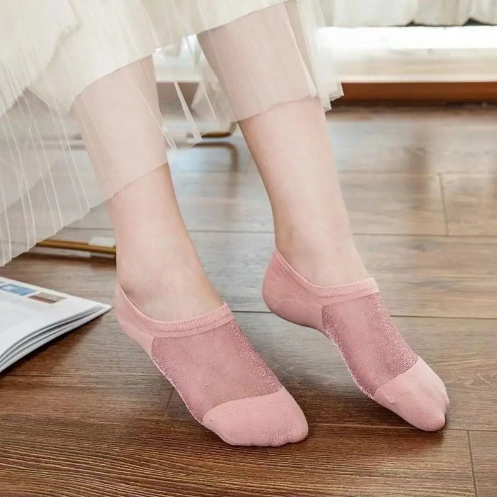 

5Pairs Fashion Invisible Ice Silk Boat Socks Non-Slip Transparent Summer Ankle Socks Thin Hosiery Women Short Tube Sock Women