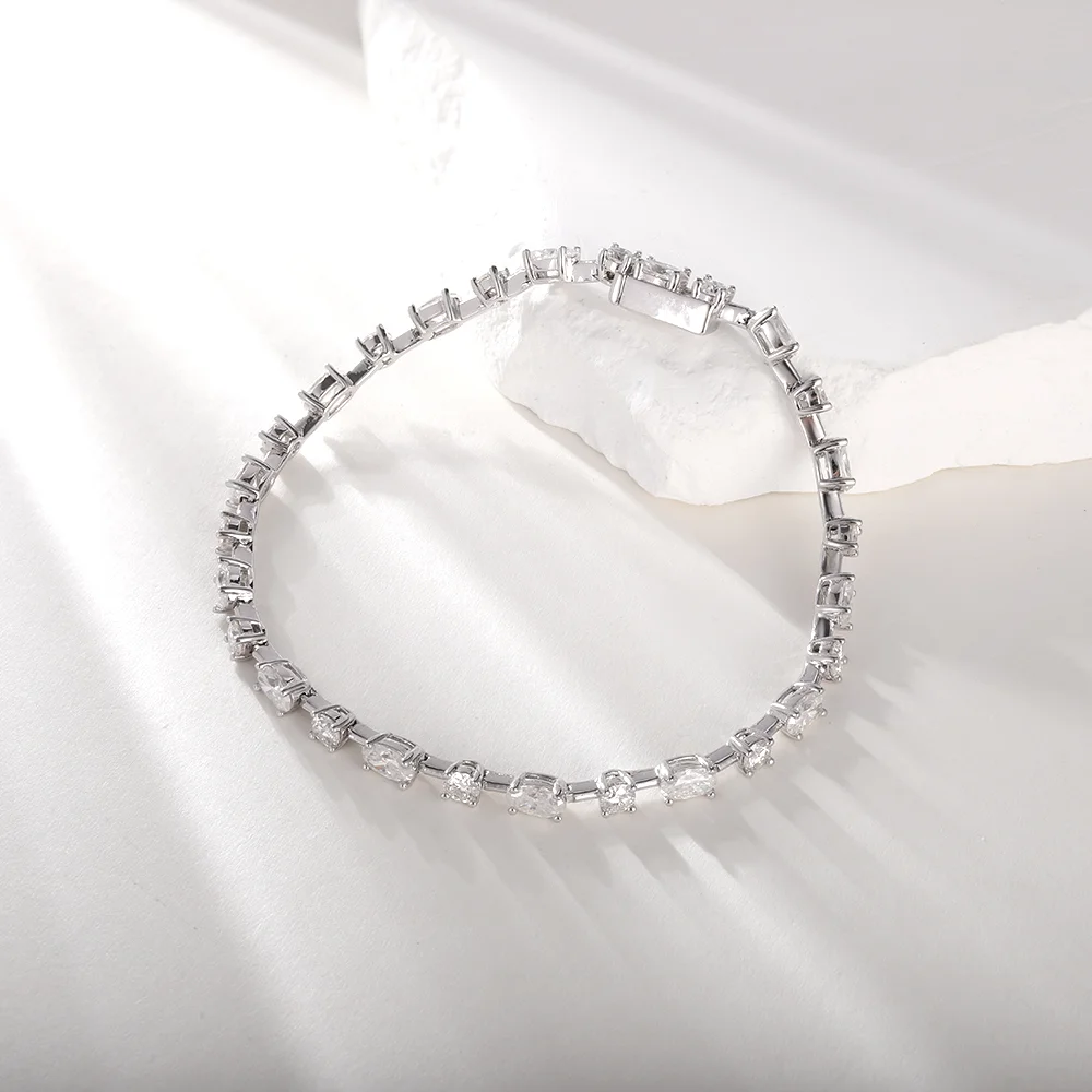 HFE Moissanite Square Diamond Bracelet Original 925 Silver Tennis Chain D Color VVS1 Ladies Fine Birthday Anniversary Gift