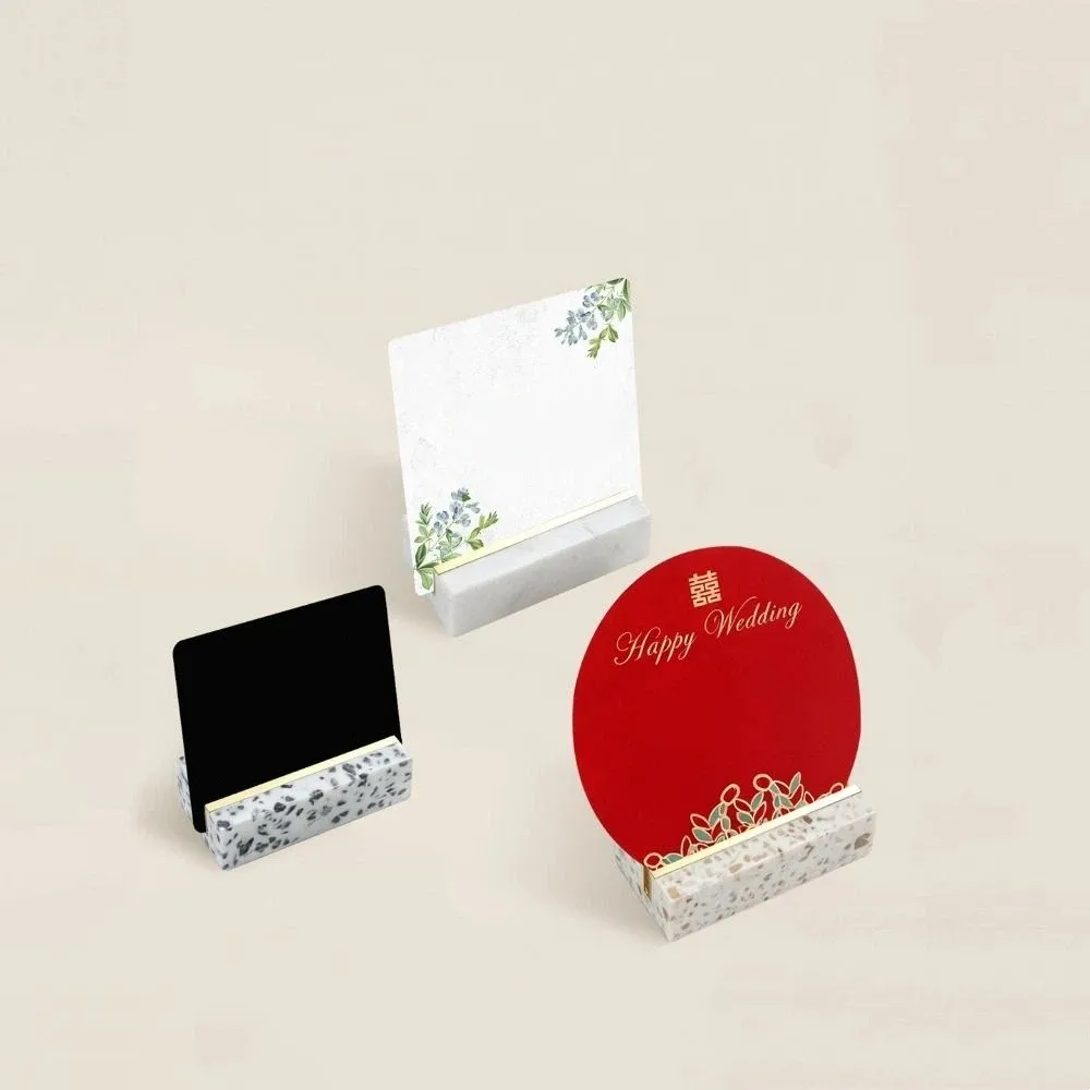 Marble Texture Desktop Business Card Holder Display Clip Creative Design Postcard Calendar Stand Modern Elegant