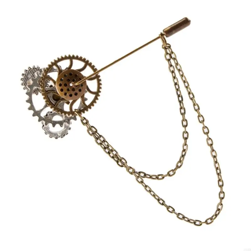 Steampunk Vintage Gear Brosche Kette Kragen Pin Gothic Anstecknadel Abzeichen Schmuck für Damen und Herren Halloween Party Kostüm – Detail 3