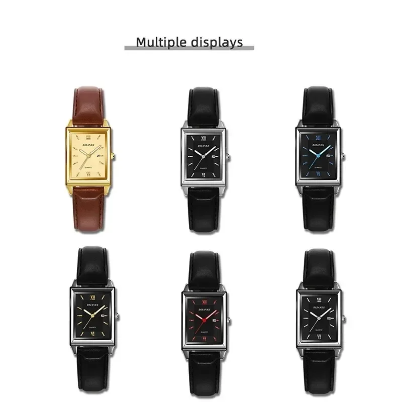 Novo relógio masculino de couro casual quadrado quartzo coreano estudante calendário relógio masculino relojes para hombres relogio masculino (sem caixa)