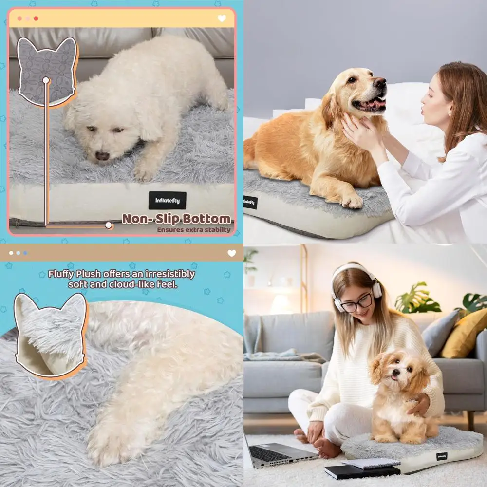

L-Size Washable Waterproof Pet Air Mattress Bed with Plush Fluff, 41.3x29.5x4.7in