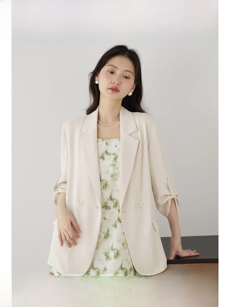 

Juli Summer Thin ort Sve Suit Jaet Women's Commute Casual Top One Button Polyester Fabric Straight Cut Sle V926