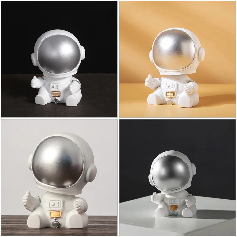 Astronaut Head Sculpture Resin Spaceman Figurine Desktop Decor for Home Office Space Themed Ornament