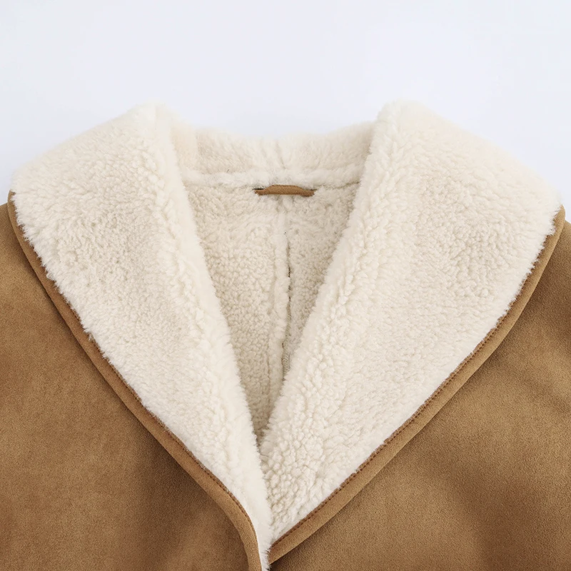 Winter Women Vintage Loose Cashmere Thick Warm Faux Lamb Fur Coat Thicken Suede Fur Parka Jacket Sheepskin Long SleeveOvercoat