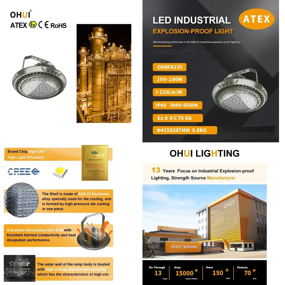 

150W 200W 280W LED High Bay Light for Industrial Warehouse Factory Garage Atex Certified Explosion Proof Lighting IP66 Rated