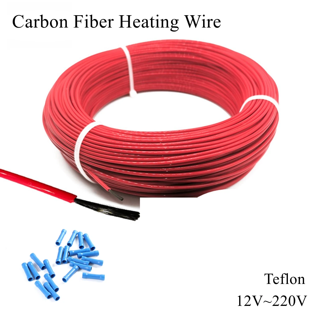 

10 м/рулон, 220 В, нагревательный кабель из углеродного волокна с тефлоновой PTFE-изоляцией, инфракрасный, для защиты от замерзания водопроводных труб, для теплого пола, для канализации