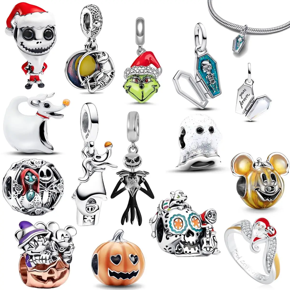 

Hot Sell 2025 New Halloween New Glow-in-the-dark Coffin Boo Skull Pumpkin 925 Sterling Silver Charm Bracelets Pendant Jewelry