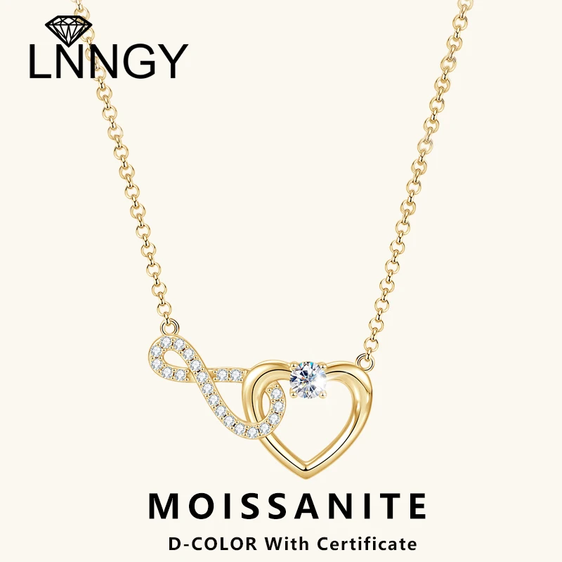

Lnngy 925 Sterling Silver Infinity Heart Shaped Pendant Necklace Brilliant 4mm&1.3mm Moissanite Necklaces With Certificate