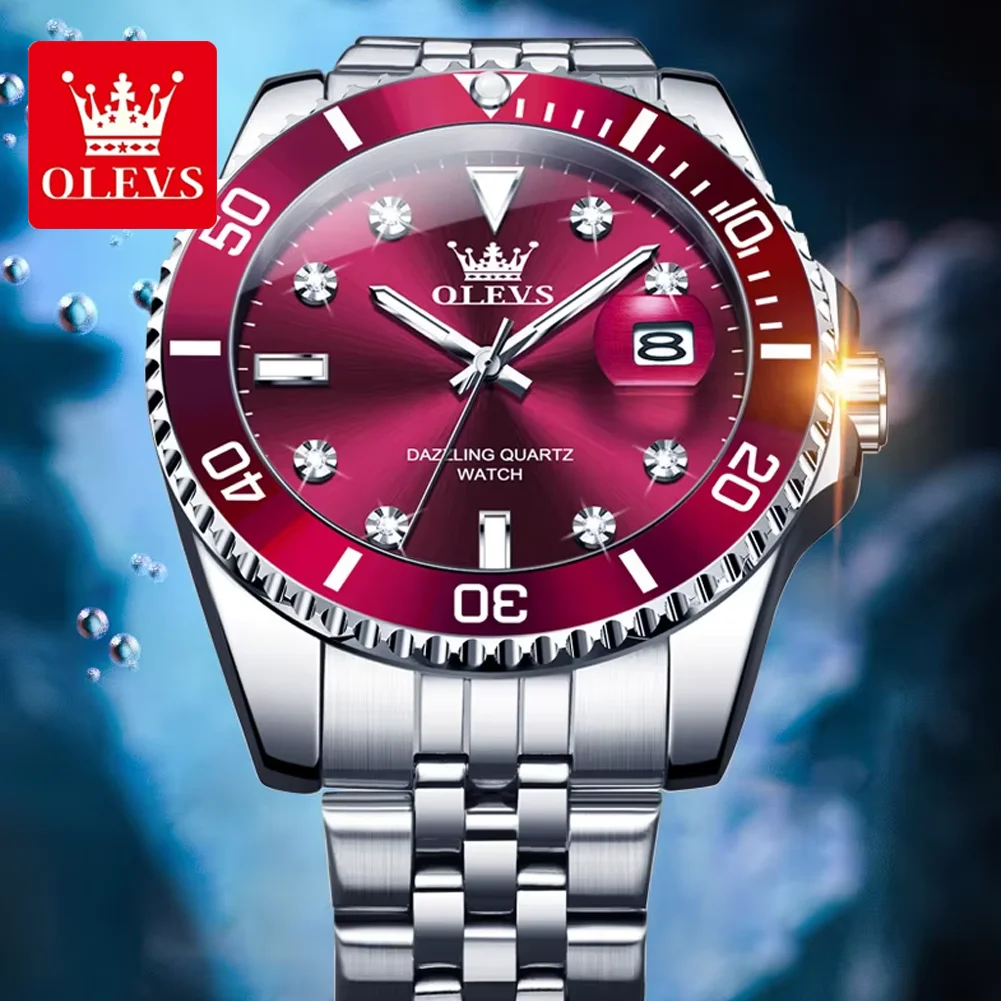 OLEVS 9809 Luxury Brand Man Watch Timing Rotating Bezel Stainless Steel Waterproof Luminous Auto Date Original Quartz Wristwatch