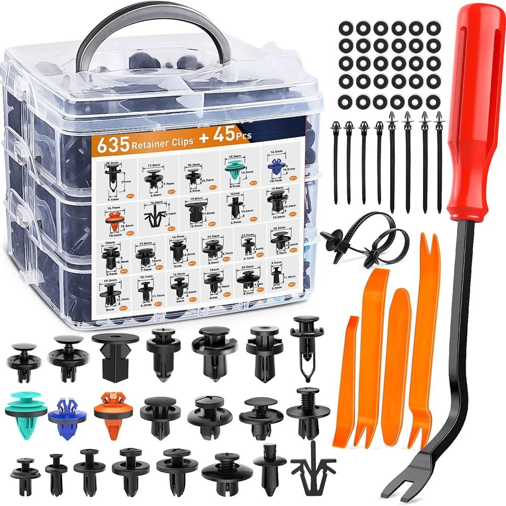 

680Pcs Car Push Retainer Clips Auto Fasteners Assortment 22 Most Popular Sizes Fastener Clips Nylon Bumper Fender Rivets Kit