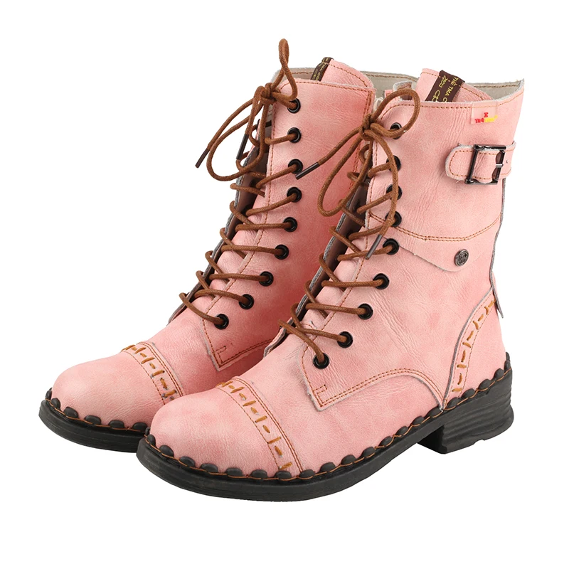

TMA EYES Autumn/Winter New Women's Retro Fashion Street Style Solid Color Patch Design Leather Boots
