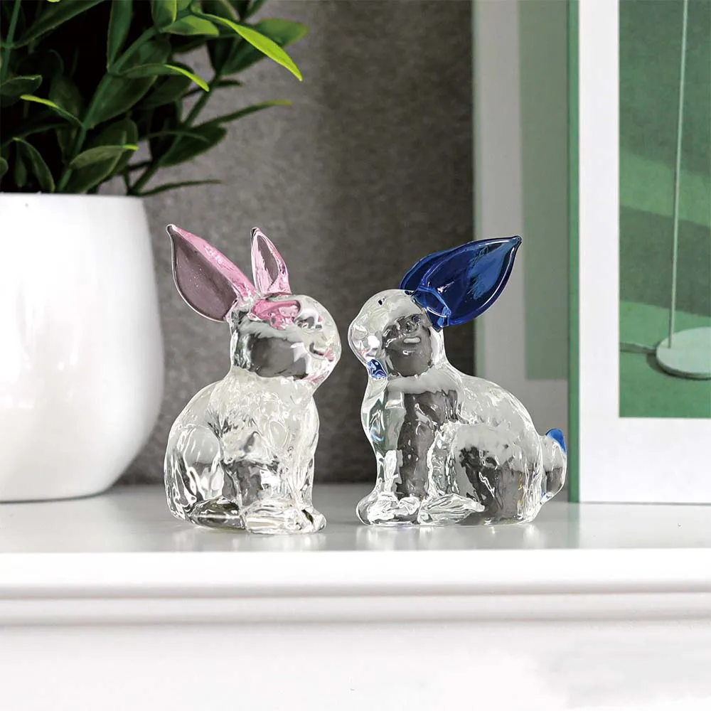 Crystal Rabbit Bunny Figurine Collectibles Spring Easter Decoration Glass Art Animal Paperweight Ornament Creative Gift