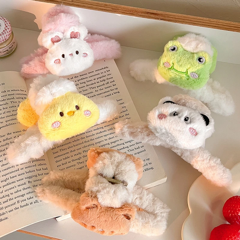 Hair Clip Soft Plush Hair Gripper Cute Cartoon Bear Claw For Anti-slip Anti-break Hair Fixation Stylish Decoration Clamp Strong