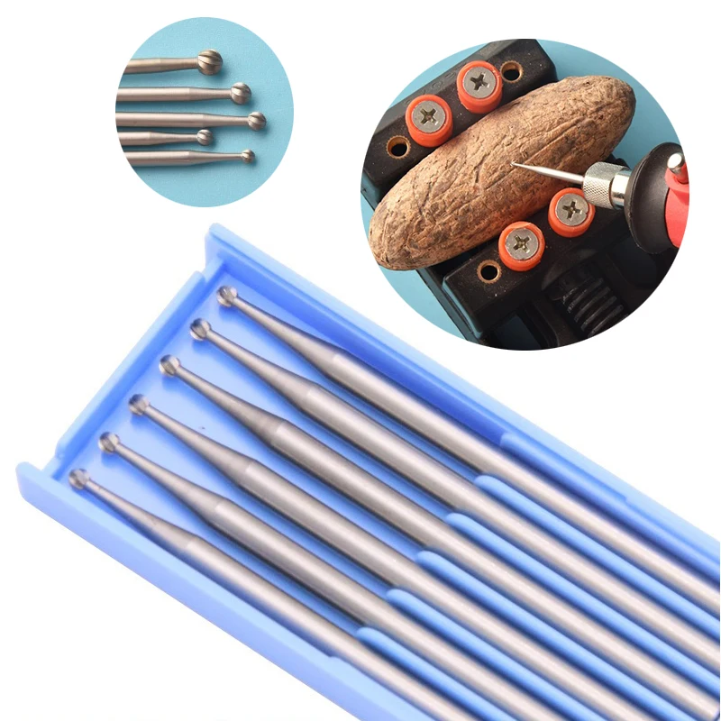 6 Pieces Tungsten Steel Burs Ball Head Shaped Jewellery DIY Carving Bur Olive Amber Wood Mill Router Bit Jewelry Engraving Tools